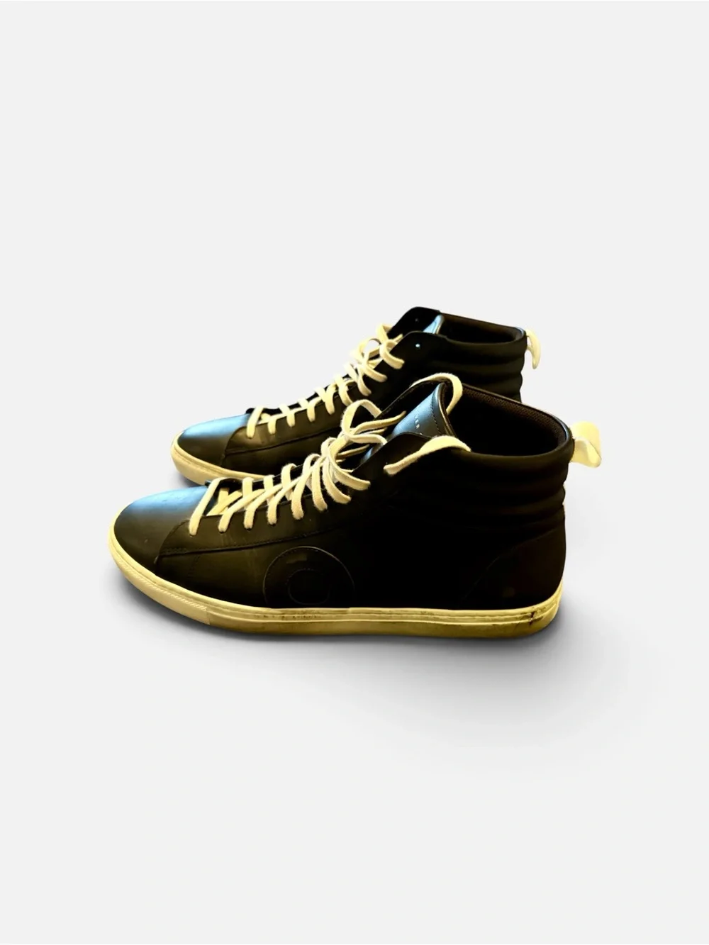 Oliver Cabell Black Leather High-Top Sneakers with Cream Laces